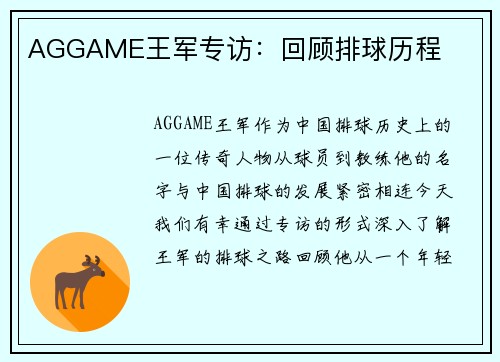AGGAME王军专访：回顾排球历程