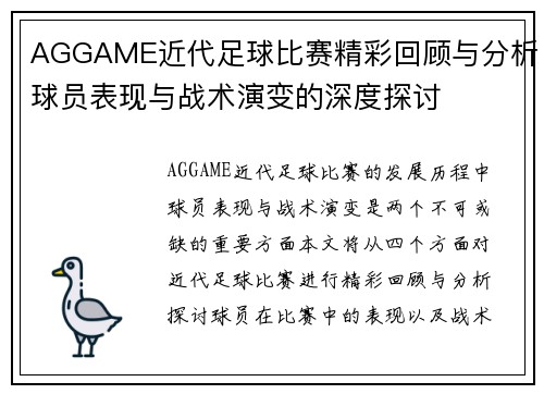 AGGAME近代足球比赛精彩回顾与分析球员表现与战术演变的深度探讨