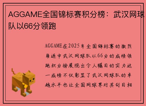 AGGAME全国锦标赛积分榜：武汉网球队以66分领跑